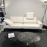 Bielefelder Werkstätten - Sofa Spirit BW155-3006 Stoff Mara Weiß Metallfuß Schwarz Matt mit Rückenbügel und Kissen - 5