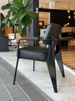 Vitra - Sessel Direction Leder Premium F Schwarz Armelehne Eiche Dunkel Tiefschwarz Glatt Gestell Metall Tiefschwarz Glatt - 3