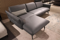 himolla - Ecksofa 1928 Leder 24 Longlife Aqua Grau mit Kopfstütze und 1 Nierenkissen - 5