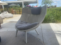 DEDON - Lounge Chair Sessel Mbrace Sitz Geflochten Sea Salt Weiß Grau Mit Kissen Stoff Linen Warm Grey Grau Gestell Lipari Weiß - 4
