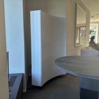 Minotti - Stehleuchte Blanche Halbrund Schirm Leinen Weiß Gestell Nickel Struktur Black Schwarz - 4