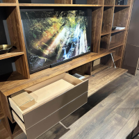 Anrei - Wohnwand Puro Holz Ast Nussbaum Natur Geölt Fronten Glas Matt Bronze - 7