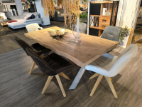 Ludwig Gutmann - Essgrupe Normandy Iggy Tisch Mango Natur Gebeizt Füße Metall Sessel Vintage Leder Und Stoff Füße Eiche - 5