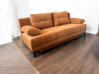 Eigene Herstellung - Schlafsofa Liam Stoff Cord Kupfer Braun Rot Füße Metall Schwarz Inklusive Bettkasten Und Kissen - 3