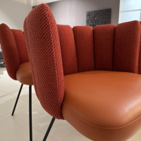 KFF - 6er Set Armlehnstuhl Gaia Rücken Stoff Rohi Cleo Lampion Rot Orange Sitz Leder Sauvage Terracotta Rot Gestell Schwarz - 9