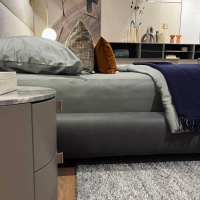 Poliform - Bett Dream Leder Silk Grafite Anthrazit Inkl. Wandpaneel Stoff Rabat Sabbia Beige Ohne Matratzen Ohne Lattenrost - 4