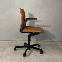 Walter Knoll - 4er Set Stuhl Leadchair Management Leder Napoli Cognac Braun Gestell Schwarz Matt Pulverbeschichtet Füße Rollen Schwarz - 3