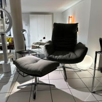 COR - Lounge Sessel Cordia Stoff 7009 Antharzit Korpus Leder Semi 282 Basalt Schwarz Gestell Aluminium Poliert Inklusive Hocker - 3