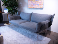 IP Design - Sofa Loft Korpus Leder Graphit Kissen Stoff Grau Kufen Edelstahloptik - 3