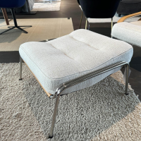 Zanotta - Sessel Maggiolina Stoff Trama 30 Naturale Grau Beige Schale Kernleder Gold Gestell Stahl Poliert Inklusive Hocker - 8