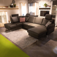 Modulmaster - Wohnlandschaft MM PN1080 Leder Torro Anthrazit Fuß Metall Alufarbig Silber Mit Kissen Und Anstellhocker - 2