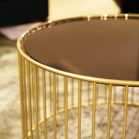 Minotti - Beistelltisch Caulfield 100x28 Gold Glasplatte Gold Metallgestell Glänzendes Hellgold - 3