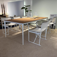 B&B Italia - Outdoor Essgruppe Mirto Teakholz Gebürstet Stoff Sige Weiß Natur Gestell Weiß Lackiert - 4