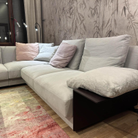 Walter Knoll - Ecksofa Grand Suite Stoff Lino 7707 Shadow Grau Beige Untergestell Massivholz Schwarz Lackiert Inkl. Ablage Leder Saddle Coffee Braun - 15