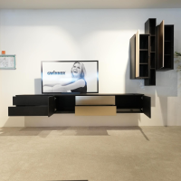 Gwinner - Wohnwand Bera Eiche Satin Terra Schwarz Gold Inklusive Couchtisch - 14