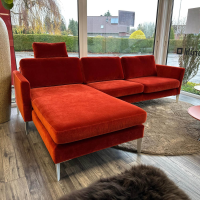 Gehlenborg Sitzmöbel - Ecksofa Living Rohleder Stoff Cloud 18 Velours Brilliant Rot Gestell Aluminium Gebürstet Mit Klappbarer Armlehne - 8