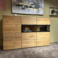 Decker - Sideboard Kulma Astkastanie Massiv Natur Geölt Astfüller Schwarz Akzent Rillenoptik Mit Beleuchtung - 6