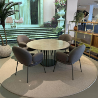 Freifrau - Outdoor Essgruppe BC07 Platte Travertin Triato Kiesel Grau Gestell Bronze Schwarz Nana Stoff Loopi Coconut Taupe Grau Braun - 3