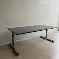 Walter Knoll - Schreibtisch Berlin Table 140 T1 Platte Rauchglas Schwarz Gestell Profilstahl Schwarz Chrom Mit Kunststoffgleitern - 8