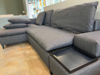 Signet - Schlafsofa Isla Stoff Reno Schiefer Grau Gestell Bügel Eiche Schwarz Inklusive Kissen Und Tablett - 2