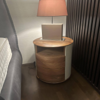 YOMEI - Nachtschrank S100 Korpus Leder Taupe Beige Front Und Schubladen Nussbaum - 4