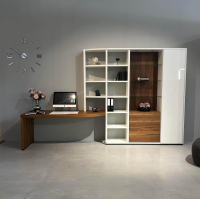 Hülsta - Wohnwand Mega-Design Lackbeschichtung Weiß Furniert Kernnussbaum - 2