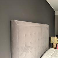Treca Interiors - Bett Tournelle Stoff C Gasparde Grau Beige Füße Metall Schwarz Inklusive Matratzen Und Topper - 2
