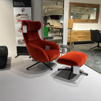 Brühl - Sessel Victor High Mit Hocker Stoff 4473 14 Rot Kreuzfuß Metall Schwarz 360 Grad Drehbar Rücken Stufenlos Verstellbat - 7