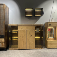 Hartmann - 2er-Set Regal Kerneiche Umato Massiv Sägerau Gebürstet Gestell Metall Anthrazit Mit Beleuchtung - 3