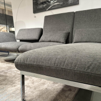 Brühl - Ecksofa Roro Medium Stoff 3249 96 Grau Mit Drehsitz Links Fuß Metall Verchromt - 7