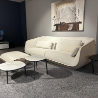 COR - Sofa Nook Sitz Stoff 8190 Woll Weiß Außen Leder 420 Sand Beige Füße Kunststoffgleiter mit Hocker Und Kissen - 5