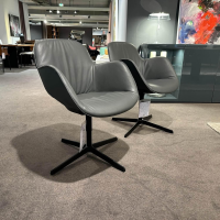 Walter Knoll - 2er Set Stühle Sheru Leder Congress 1441 Basalt Grau Außen Schwarz Gestell Matt Schwarz Pulverbeschichtet - 3