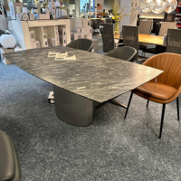 Draenert - Esstisch Adler 1224 Platte Gneis Silver Paradiso Grau Geledert Sockel Edelstahl Matt Geschliffen Ohne Rollen - 4