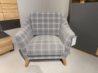 Schröno - 2er-Set Sofa Seefeld Stoff 651801 Grau Kariert Füße Eiche Massiv Natur Inklusive Sessel - 4