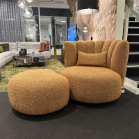 KFF - Sessel Gaia Divano Piccolo Stoff Jab Fluffy JA 2096 Braun Beige Drehgestell Metall Inklusive Hocker Und Kissen - 7