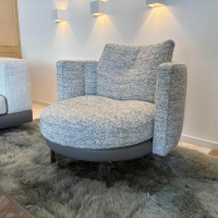 Minotti - Sessel Torii Medium Stoff Kerlin 01 Granito Grau Sockel Leder Aspen 28 Ardesia - 3