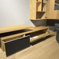 Voglauer - Wohnwand V-Alpin Eiche Altholz Akzent Colourglas Anthrazit Mit Beleuchtung - 7