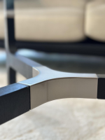 Bielefelder Werkstätten - Coffee table Porto Top glass Optiwhite Frame ash black veneered Metal knots stainless steel colored - 6