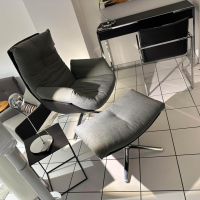 COR - Lounge Sessel Cordia Stoff 7009 Antharzit Korpus Leder Semi 282 Basalt Schwarz Gestell Aluminium Poliert Inklusive Hocker - 5