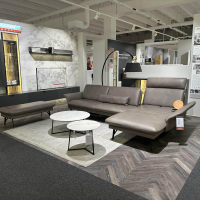 himolla - Ecksofa 1928 Leder Soft Nappa 22 Shadow Grau Inkl. Hocker Gestell Pulverbeschichtet Schwarz - 9