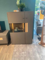 Loddenkemper - Wohnwand Linee Living LS24 Galano Lack Terrabraun Braun Grau Absetzung Eiche Wellenoptik Mit Beleuchtung - 12