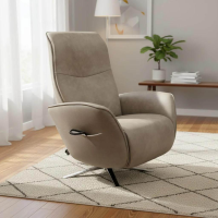 himolla - Sessel 7928 Easy-Swing Stoff/Leder Kombination Stoff Salino Anthrazit Leder Eleganza Grau Sternfuß Edelstahl Inkl. Elektr. Relax-Funktion - 7