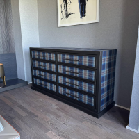 Gruber - Kommode Hollywood Stoff Und Leder Blau Schwarz Kariert Korpus Holz Schwarz - 8