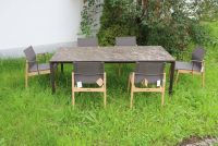 Gloster - 6er Set Outdoor Stuhl Sway Bespannung Java Sepia Natural Grau Rahmen Teakholz Mit Pulverbeschichtetem Aluminium Und Edelstahl Ohne Tisch - 9