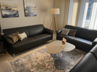 Leolux - Sofa Garnitur Mayon 2 + 3 Sitzer Leder Senso 3906 Ombra Anthrazit Gestell Aluminium Poliert - 3