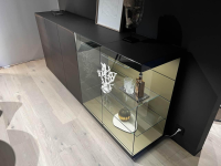 Interlübke - Sideboard Just Cube Light Front Und Außenseiten Mooreiche Braun D75 Korpus Lack Gelb Beige Vitrine Grauglas - 7