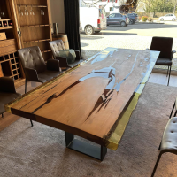 Riva1920 - Esstisch Kauri Newton Platte Holz Kauri Mit Kunstharz Ausgegossen Gestell Eisen Irondust Lackiert - 7