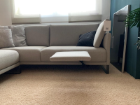 Rolf Benz - Corner sofa Cara 2020 fabric 14.162 stone gray shelf oak veneered runner steel umbra gray - 5