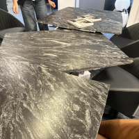 Draenert - Esstisch Adler 1224 Platte Gneis Silver Paradiso Grau Geledert Sockel Edelstahl Matt Geschliffen Ohne Rollen - 3