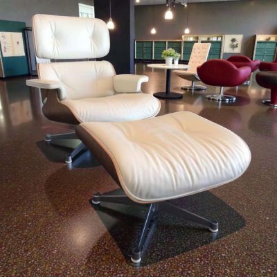 Vitra - Sessel Lounge Chair mit Ottoman Leder Weiss Nussbaum Neue Maße - 4